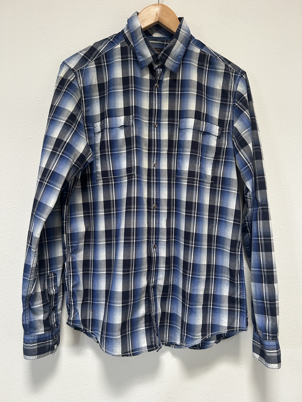 Ben Sherman Blue and White Plaid Button-Down Shirt